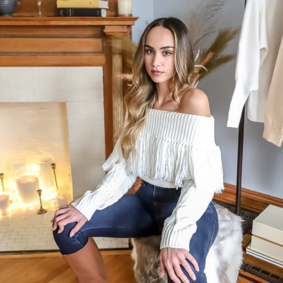 NWT Off-The-Shoulder Fringe Sweater - Picture 4 of 10